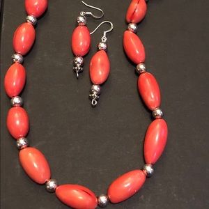 Coral necklace and earrings